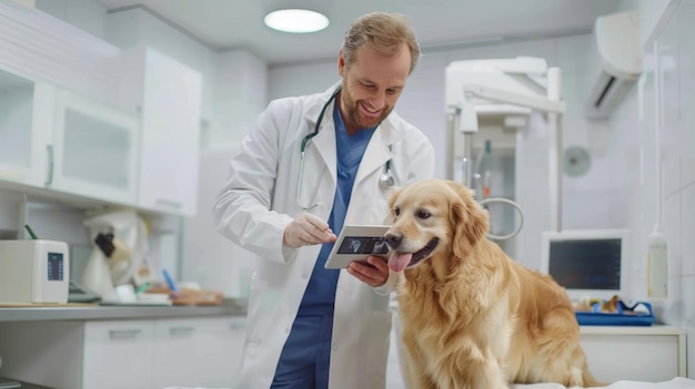 Photo the veterinarian and the dog