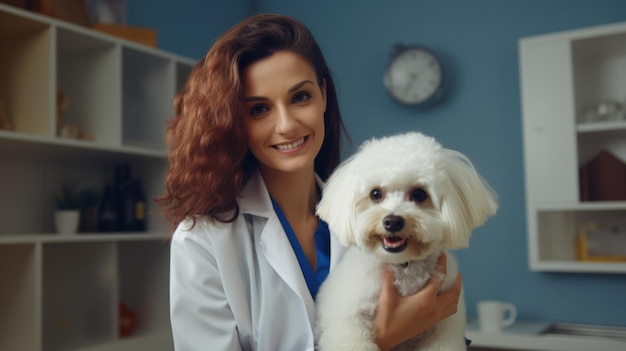 Veterinarian examining dog