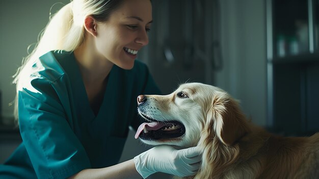 Veterinarian examining dog