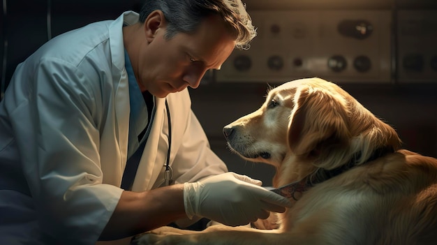 a veterinarian is examining a dogs