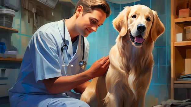 a veterinarian is examining a dogs