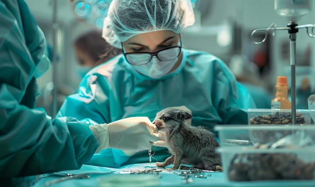 Photo veterinarian using equipment in cinematic documentary photography