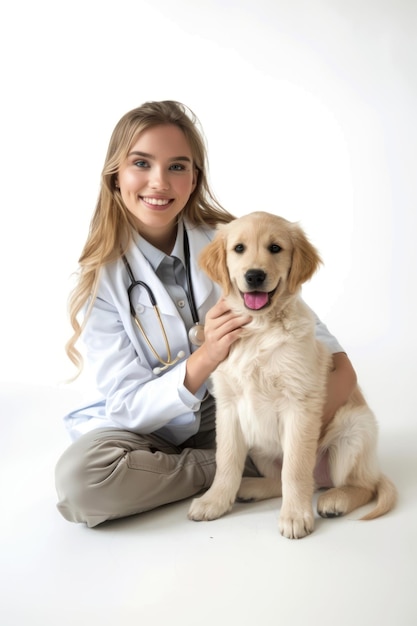 Veterinarian with happy puppy