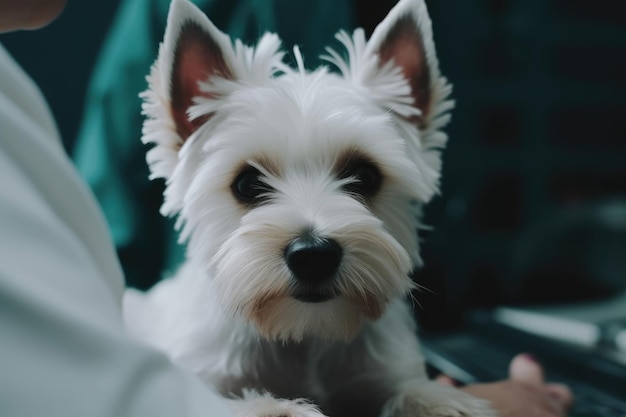 Veterinarians Hands Holding Dog On The Table At The Veterinary Hospital Generative AI