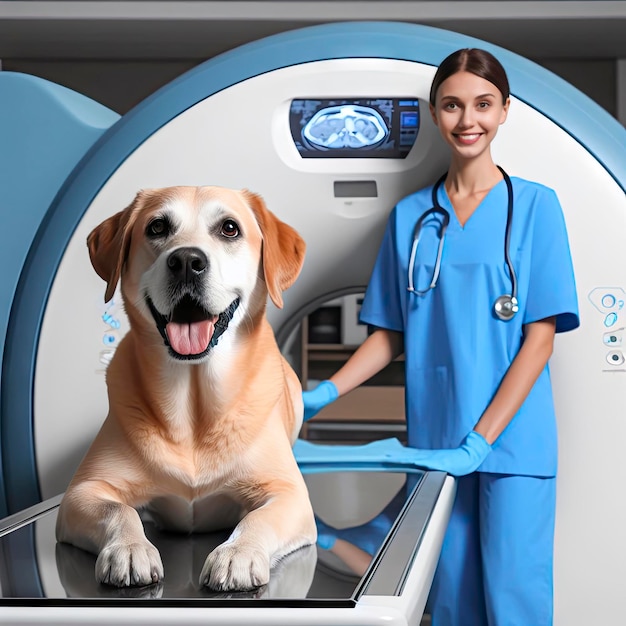 veterinary care concept dog on an MRI machine ai generative