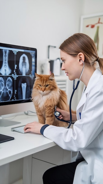 Veterinary Clinic Doctor Working on a Desktop Computer Examining X Ray Scans for a Potential Bone