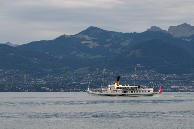 Vevey steaming along Lake Geneva near Montreux in Switzerland