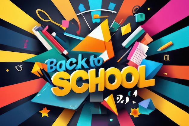 Vibrant 39Back to School39 image with colorful supplies and dynamic abstract background