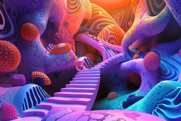 Vibrant 3D abstract psychedelic illustrations