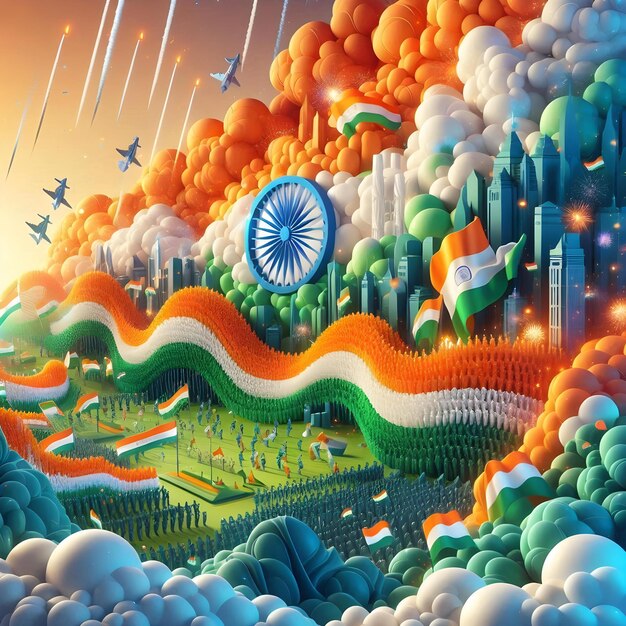 Photo vibrant 3d animation of indias tricolor flag for independence day