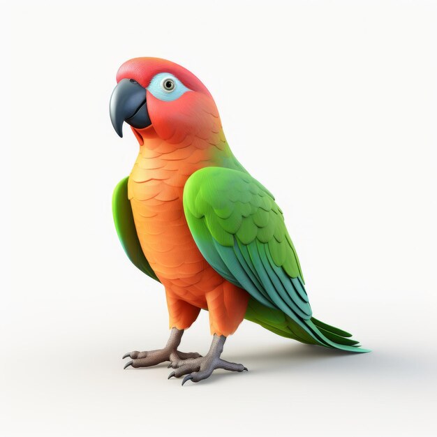 Photo vibrant 3d cel shaded parrot posed against white background