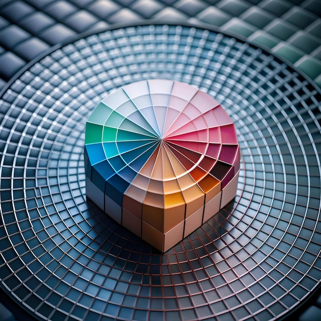 Photo a vibrant 3d color wheel with a modern and sleek design sits on a textured surface