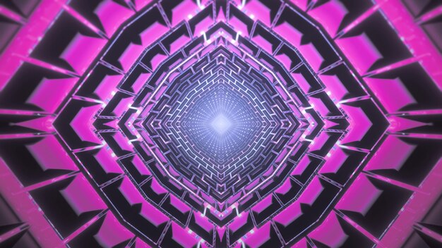 Vibrant 3d illustration abstract visual optical illusion background of futuristic virtual tunnel with geometric pink neon 