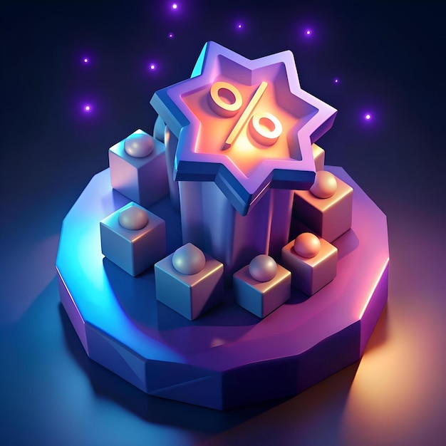 Photo a vibrant 3d illustration depicting a glowing discount symbol set atop a futuristic podium