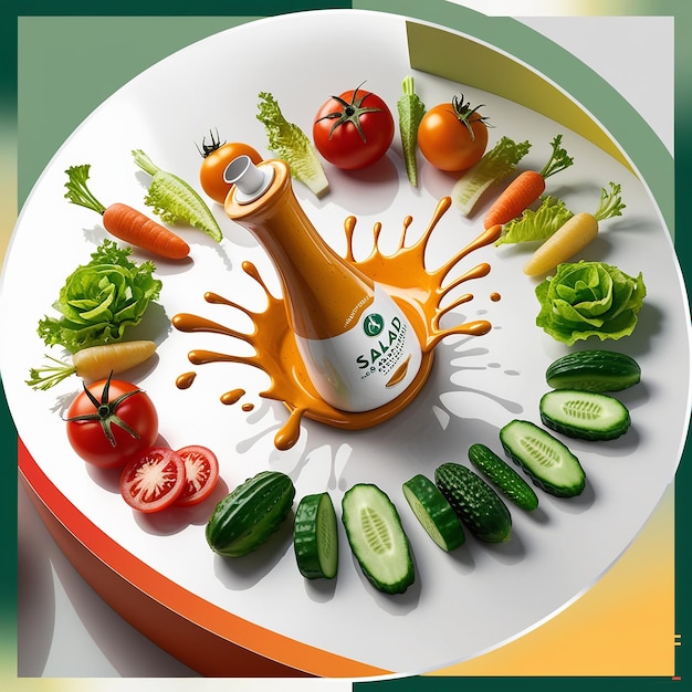 A vibrant 3D illustration depicting a whimsical salad