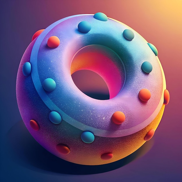 Photo a vibrant 3d illustration of a donut shaped object with a speckled surface and colorful circular protrusions