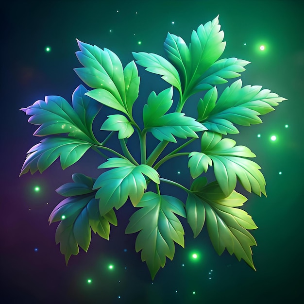 Photo a vibrant 3d illustration of a lush lovage plant with intricate leaf details and a magical glow