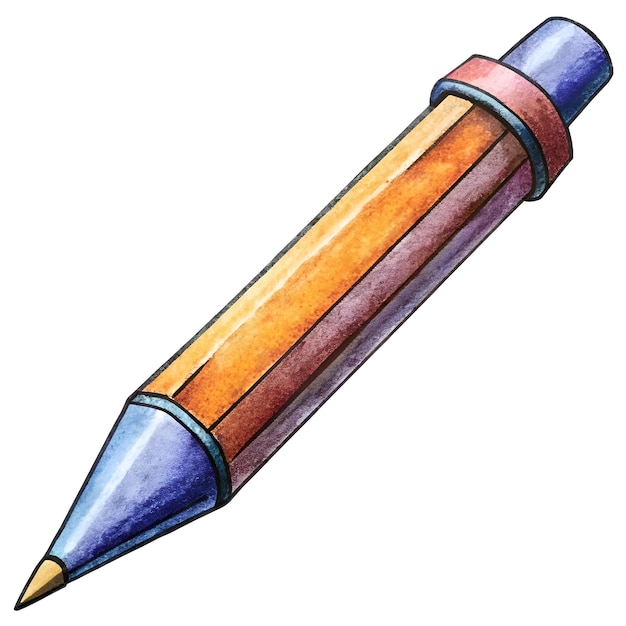 Photo a vibrant 3d illustration of a pencil with a blue tip orange and purple body and a pink eraser