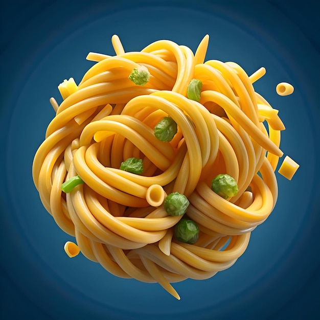 A vibrant 3D illustration of a playful noodle cluster perfect for adding a touch of whimsy to your culinary designs