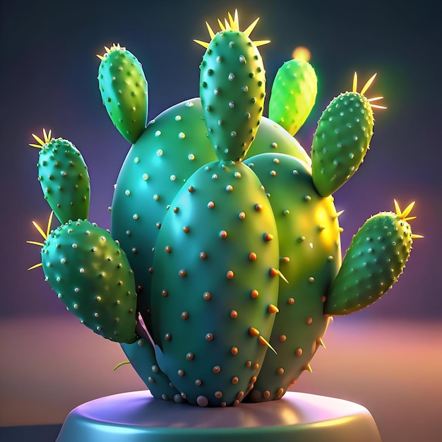 A vibrant 3D illustration of a prickly pear cactus showcasing its unique shape and textured surface