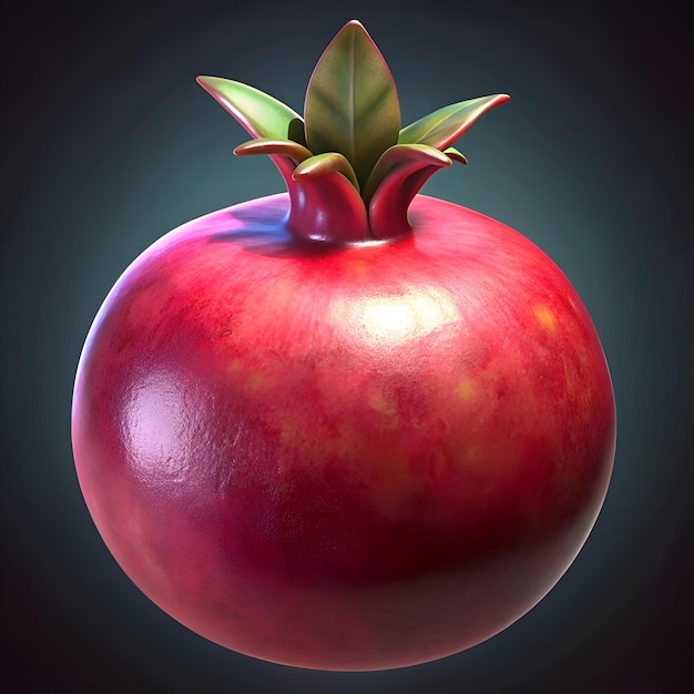 A vibrant 3D illustration of a single glossy pomegranate perfect for adding a touch of natural beauty to your designs