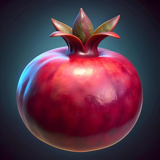 A vibrant 3D illustration of a whole pomegranate showcasing its deep red skin and intricate details