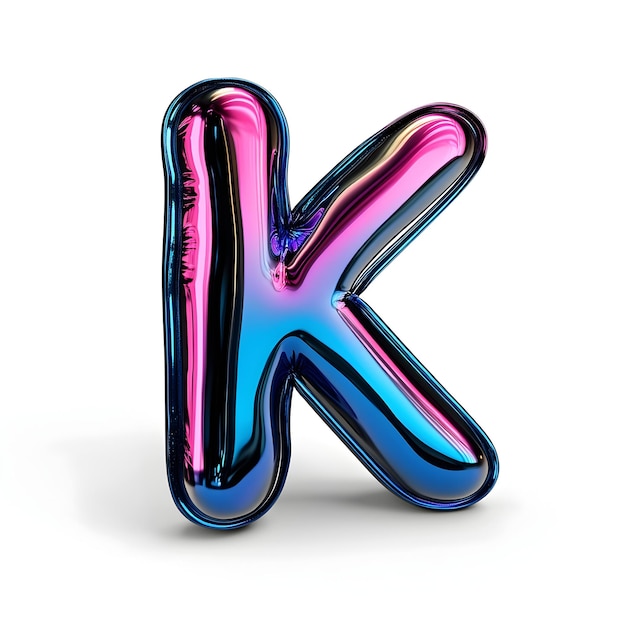 Photo vibrant 3d letter k with captivating blue and rainbow gradient on white background