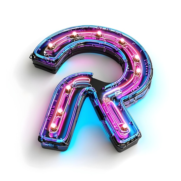 Photo vibrant 3d neon letter crafted with striking futuristic designs and intricate patterns on clean white background