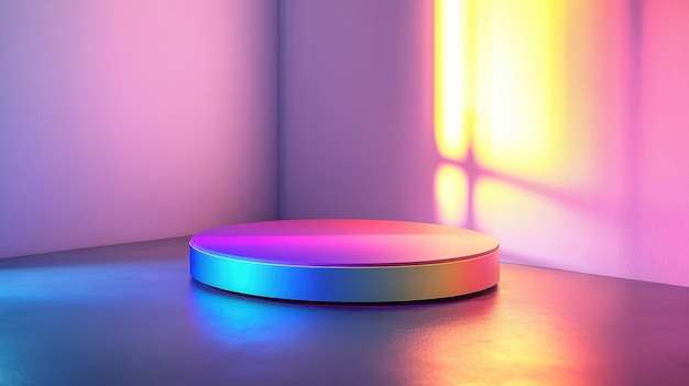 Vibrant 3D Rainbow Gradient Podium for Product Showcase in Minimalist Setting