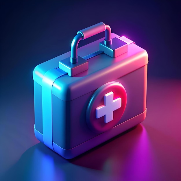 A vibrant 3D rendered illustration of a first aid kit