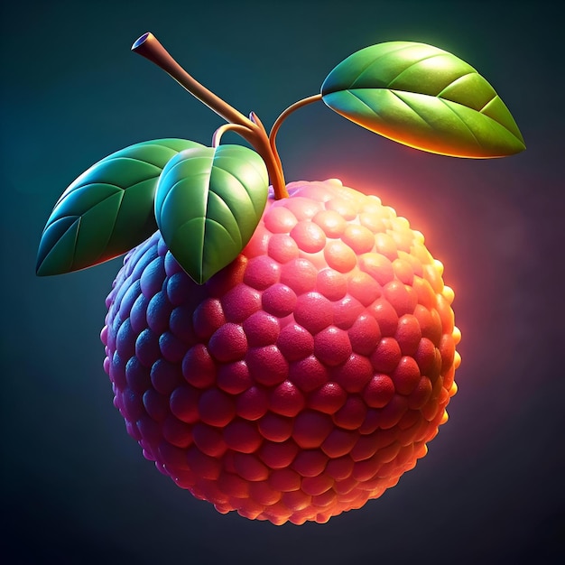 Photo a vibrant 3d rendered lychee fruit with a glossy finish and detailed texture