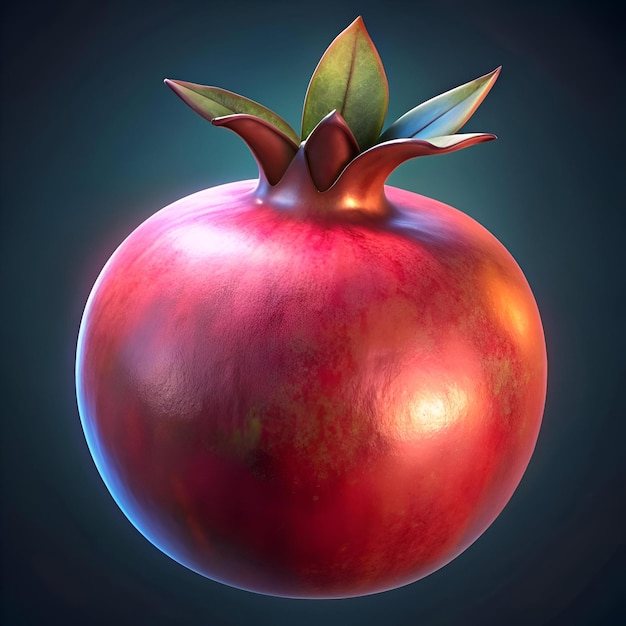 A vibrant 3D rendering of a whole pomegranate capturing its intricate details and juicy texture