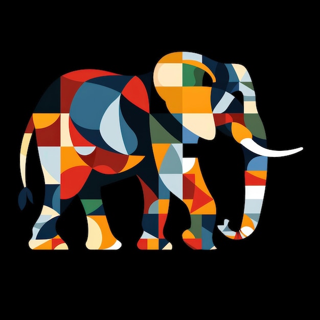 Photo vibrant 3d style vector illustration of a colorful elephant on black background ai generative