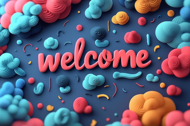 Photo vibrant 3d welcome sign surrounded by colorful abstract shapes