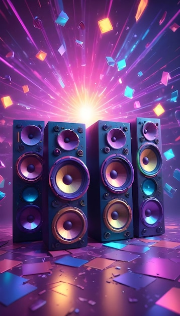 Vibrant 80s style music background with speakers