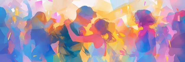 Photo vibrant abstract art depicting people dancing in a lively party atmosphere