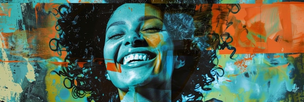 Vibrant Abstract Art of a Smiling Woman with Bold Colorful Brushstrokes