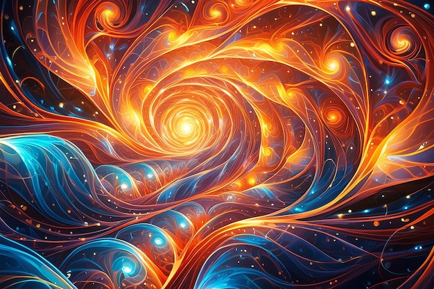 A vibrant abstract artwork depicting the swirling energy patterns and invisible forces