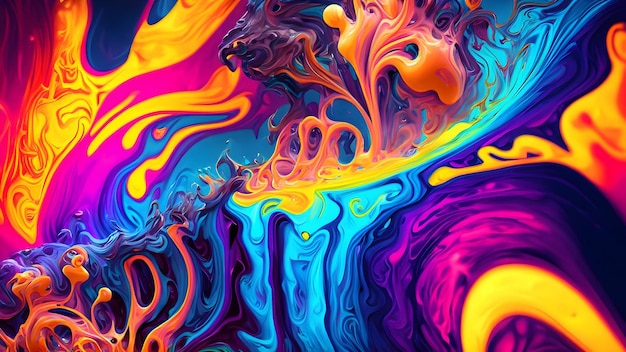 vibrant abstract background inspired by the mixing and swirling of fluorescent liquids