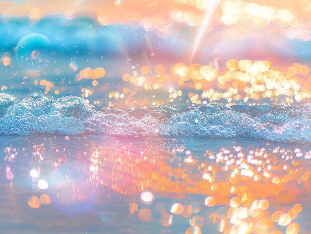 Photo vibrant abstract blur of light on ocean with clear close up water colorful background