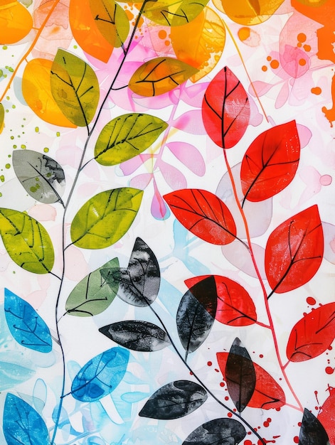 Photo vibrant abstract collage art with colorful leaves and geometric shapes on white background