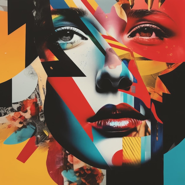 Vibrant Abstract Collage Of A Woman39s Face With Colorful Shapes