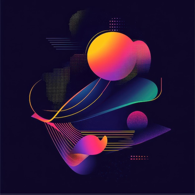 Vibrant abstract design featuring colorful shapes and dynamic lines on a dark background perfect for modern art projects