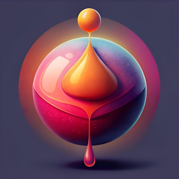 Photo a vibrant abstract design featuring a golden drop of liquid dripping onto a colorful orb