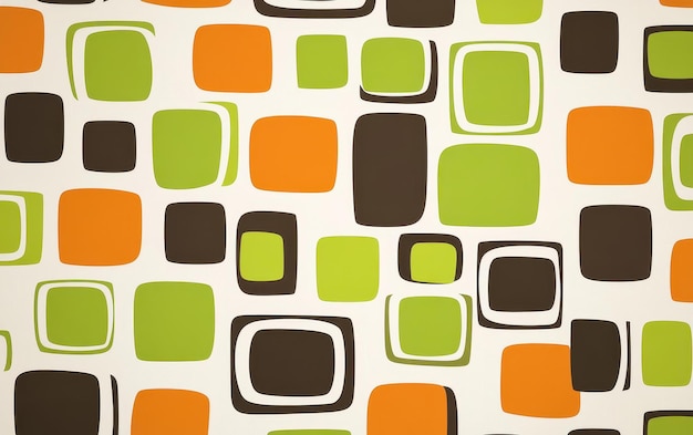 A vibrant abstract design featuring green and brown squares inspired by De Stijl