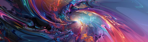 Vibrant abstract digital art with swirling colors in blue purple and pink creating a dynamic energetic visual effect