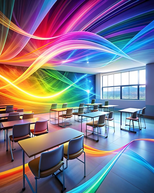 Photo vibrant abstract digital classroom scene for online education advertisements