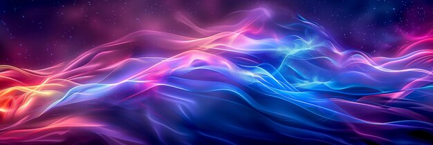 Vibrant Abstract Ethereal Waves with Neon Colors on Dark Background