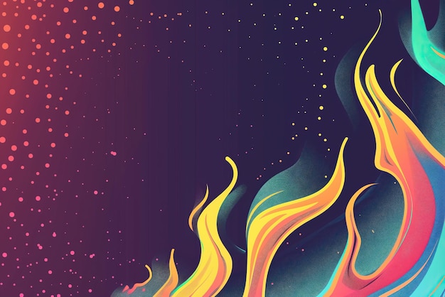 vibrant abstract fire flames in variety of colors against dark dotted background