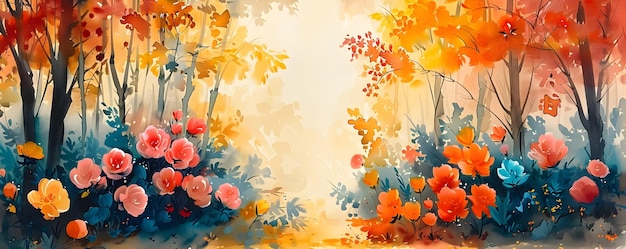 Vibrant Abstract Floral Watercolor Painting with Bold Strokes and Harmonious Color